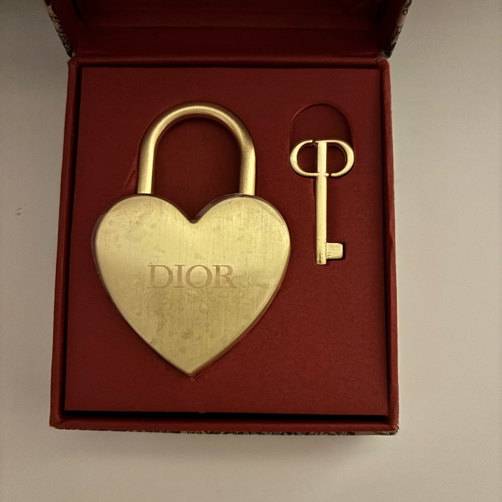 Dior Gold Heart Lock and Key Set